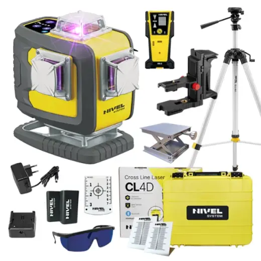 Laser 4-płaszczyznowy krzyżowy fioletowy Nivel System CL4D-P + statyw SJJM1EX + odbiornik CLS5